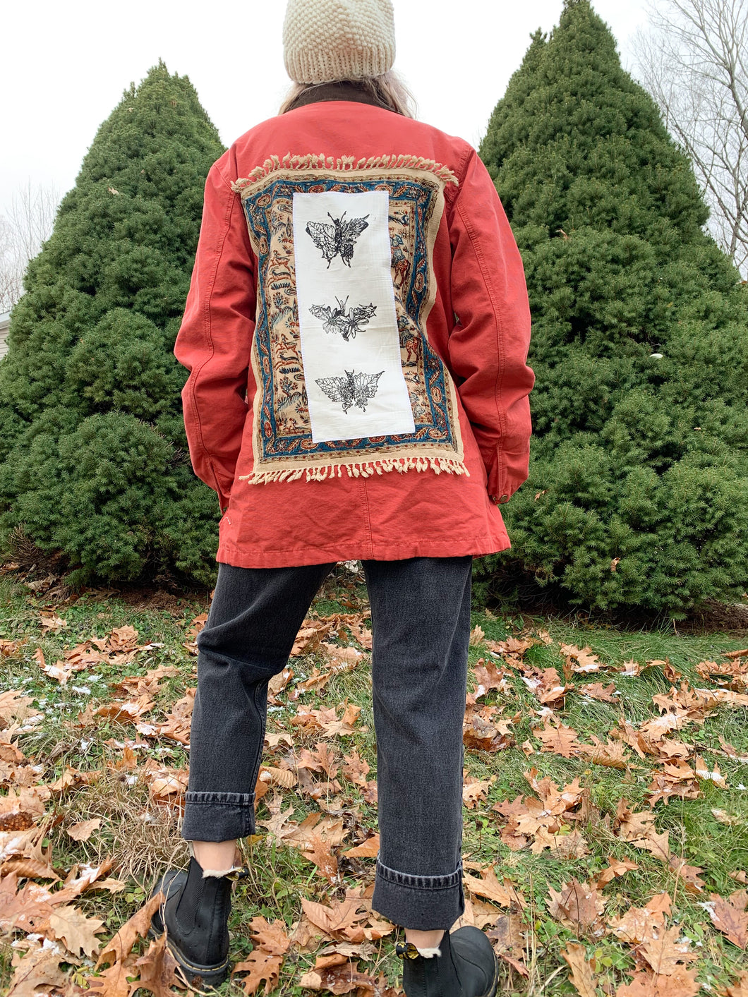 Coral Jacket with thrifted Turkish fabric